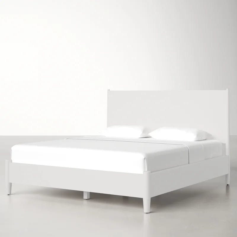 King-Sized Mid-Century Modern White Wood Panel Bed