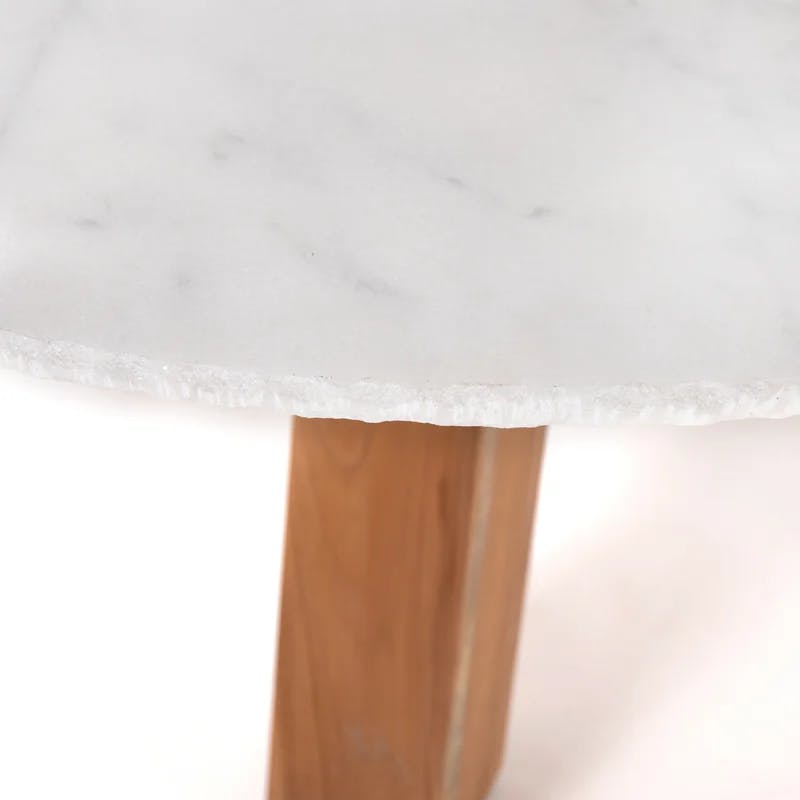 Luxurious 54" Brown Marble & White Teak Round Dining Table