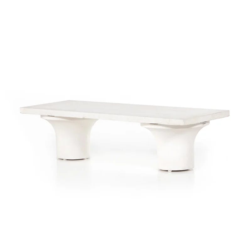 Monolithic Adobe-Inspired White Concrete Rectangular Coffee Table