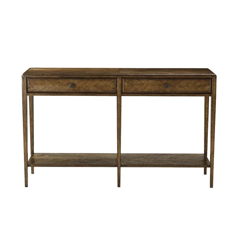 Dusk Oak Parquetry Mirrored Console Table with Storage