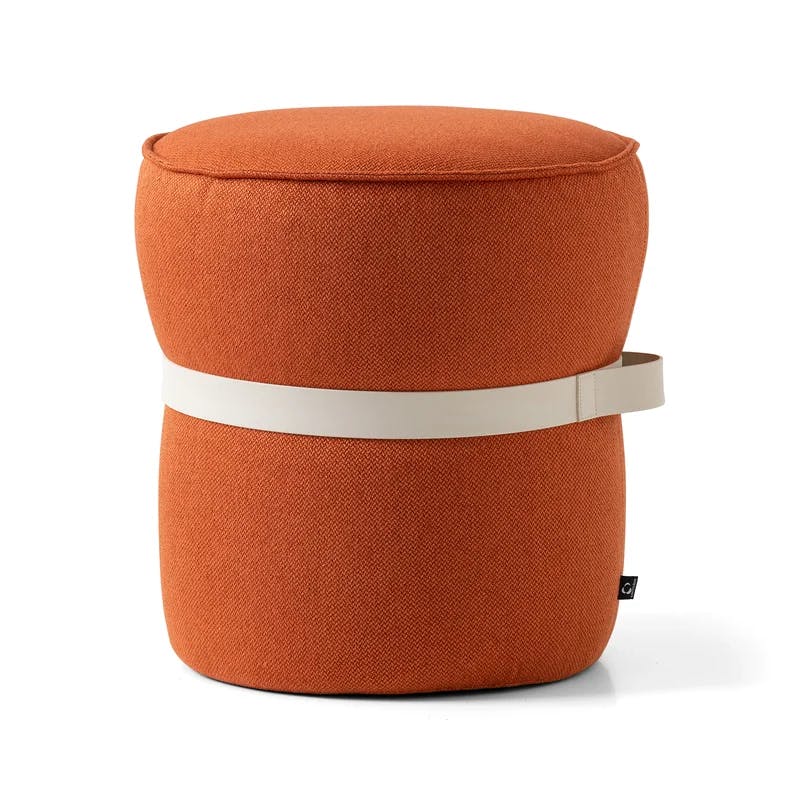 Saffron Yellow Fabric Round Pouf with Pinched-Seam Detailing