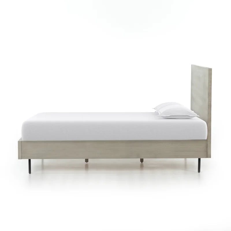 King-Sized Serene Grey Pine Metal Frame Bed with Slats