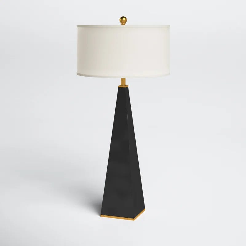 Elle Glossy Black Triangular Resin Table Lamp with White Linen Shade