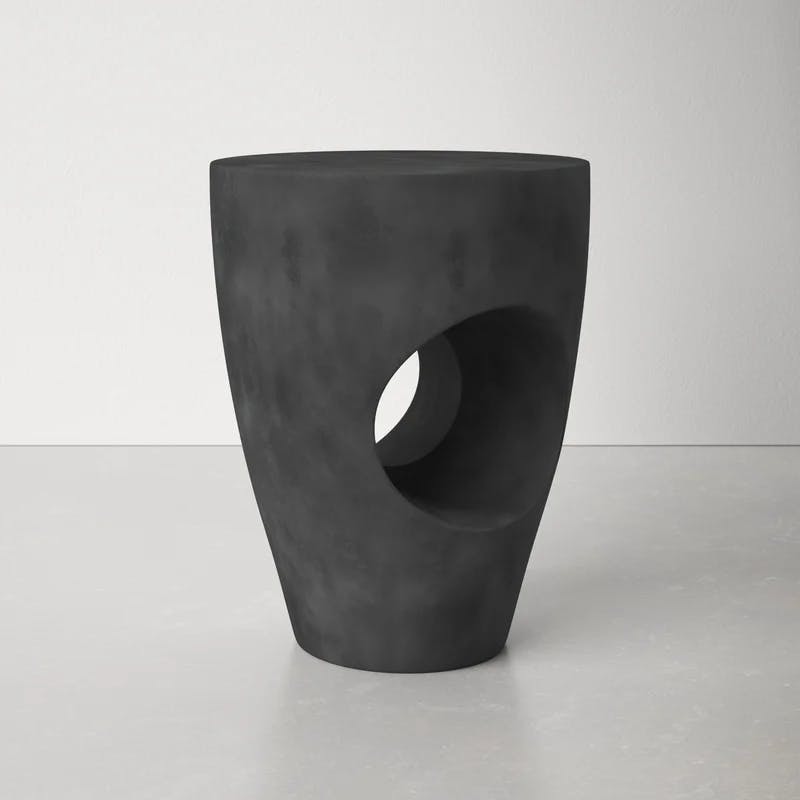 Aishi Modern Concrete Round Accent Table, Black, 21"