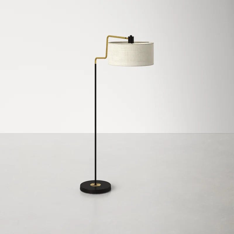 Mid-Century Modern Adjustable 57'' Black and Antique Brass Floor Lamp
