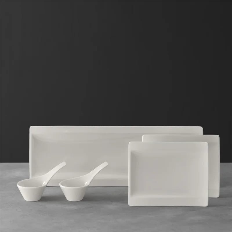 Modern White Porcelain 5-Piece Antipasti Dinnerware Set for 2