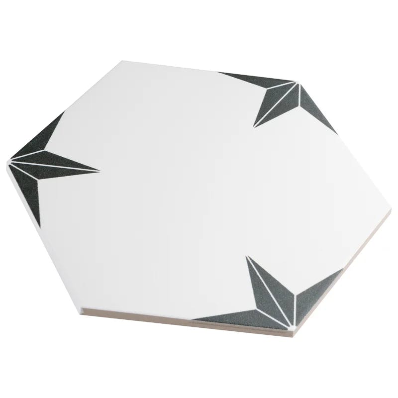 Stella Hex Nero 9"x10" Porcelain Geometric Wall & Floor Tile