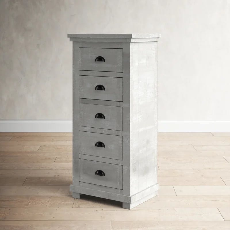 Farmhouse Gray Chalk Solid Pine 5-Drawer Lingerie Chest