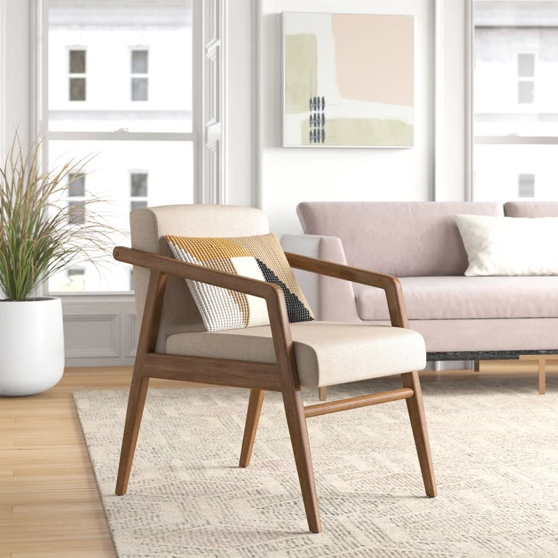 Elegant Cream-Brown Transitional Wood Accent Chair