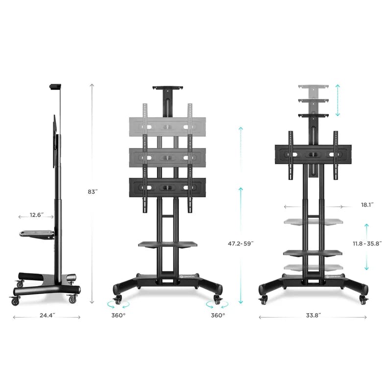 Adjustable Black SPCC Steel TV Cart for 32"-65" Screens with Integrated Cable Management