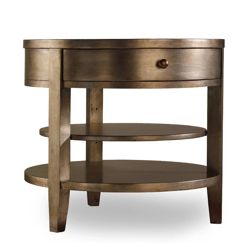 Sanctuary Round Gold Wood End Table with Storage, 28"