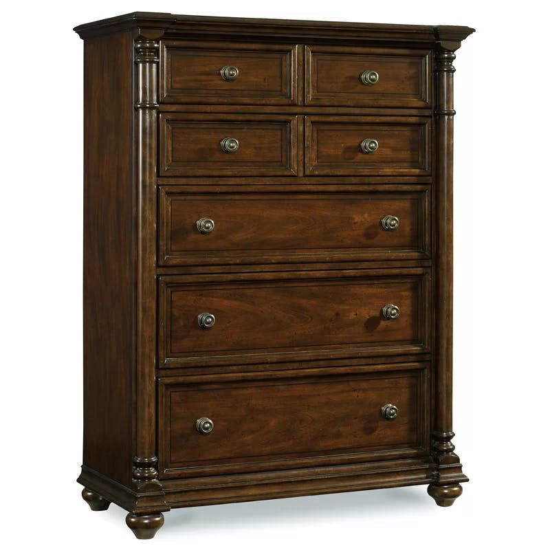Leesburg Elegant Mahogany 5-Drawer Chest with Antique Brass Knobs