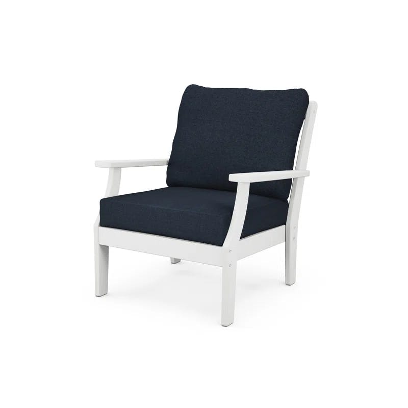 Braxton Urban Rustic White Deep Seating Chair with Navy Cushions