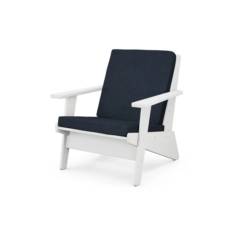 Riviera Modern White Lounge Chair with Marine Indigo Cushions