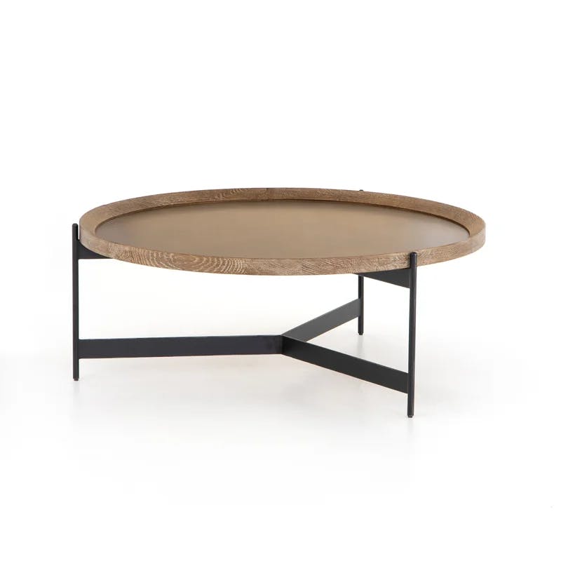 Burnt Oak and Powder Black 40" Industrial Round Coffee Table