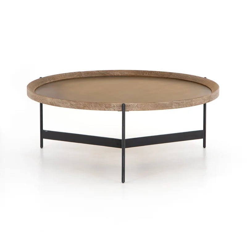 Burnt Oak and Powder Black 40" Industrial Round Coffee Table