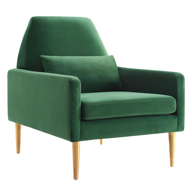 Emerald Green Velvet 28.5" Square Armchair with Gold Legs