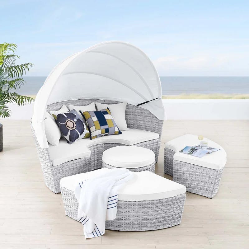 Scottsdale 71'' Light Gray White Synthetic Rattan Outdoor Canopy Daybed