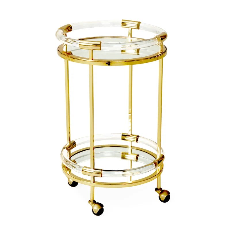 Mid-Century Modern Jacques Polished Brass Round Bar Cart with Storage