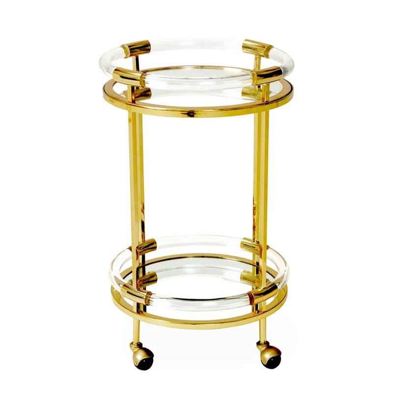 Mid-Century Modern Jacques Polished Brass Round Bar Cart with Storage