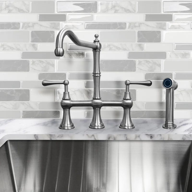 Traditional Swivel Stainless Steel Bridge Kitchen Faucet with Side Spray