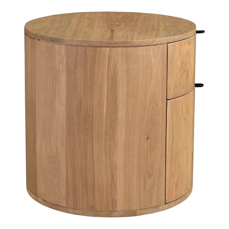 Scandinavian Solid Oak 2-Drawer Round Nightstand in Natural Brown