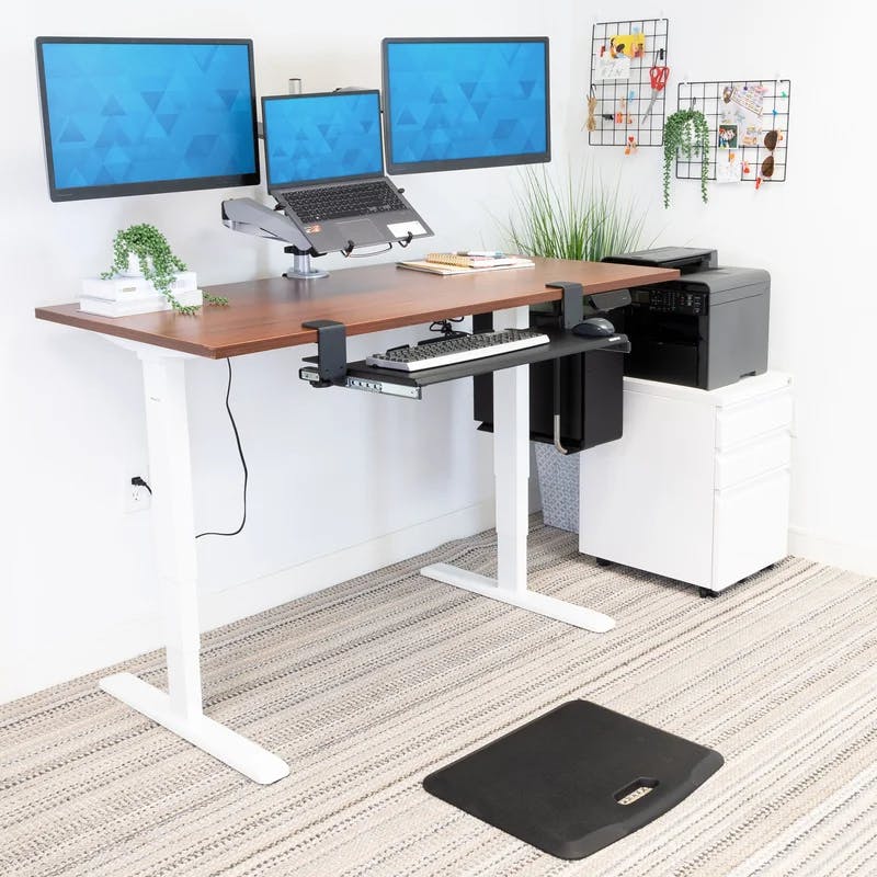ErgoMaster Pro White Electric Sit/Stand Desk with Brown Top and Dual Motor