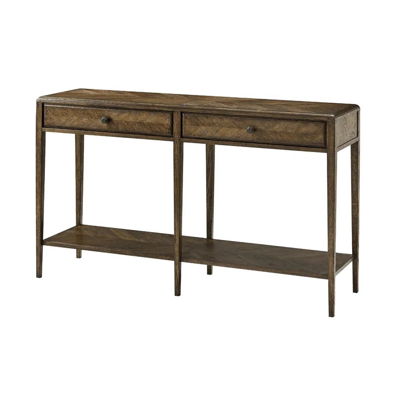 Dusk Oak Parquetry Mirrored Console Table with Storage