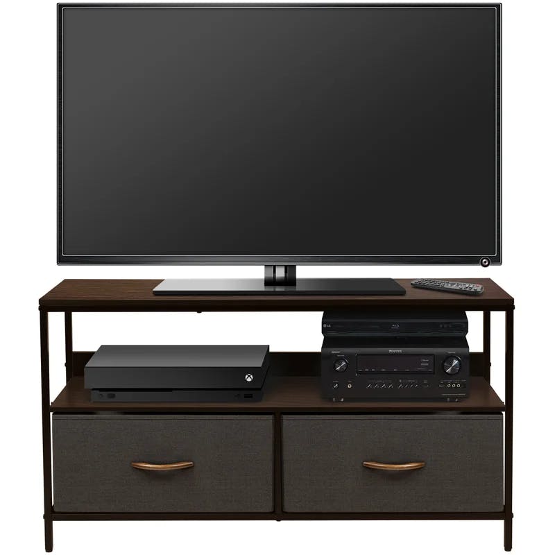 Sorbus 38.75'' Brown TV Stand with Foldable Fabric Drawers