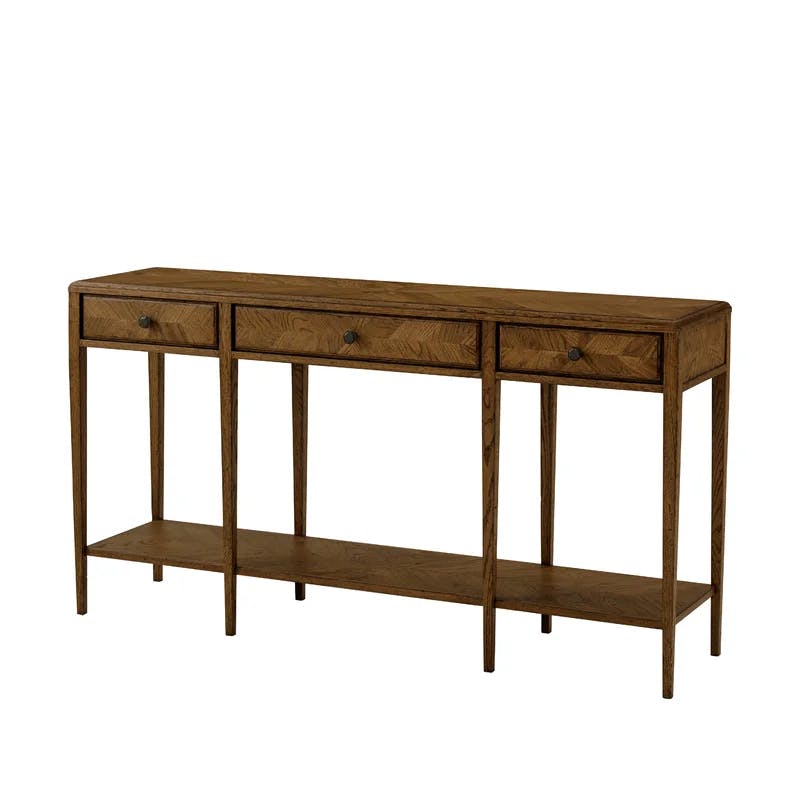 Dusk Herringbone Oak Parquetry Mirrored Console Table with Storage