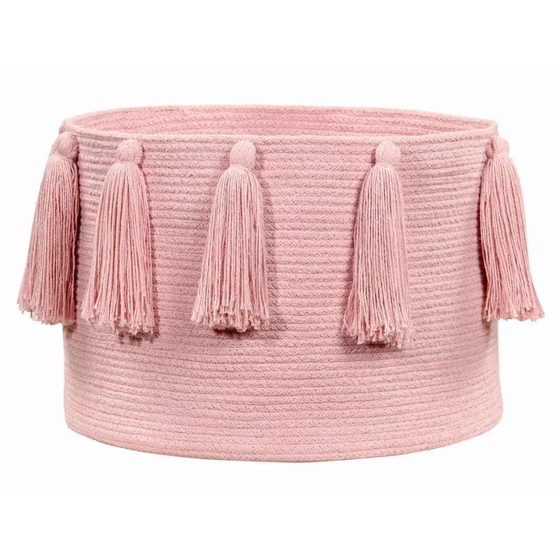 Lorena Canals Chic Pink Tassels Cotton Storage Basket
