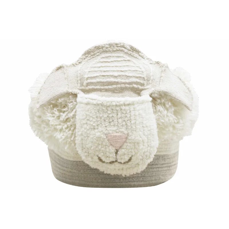Frosted Rose & Almond Frost Wool Sheep Basket with Fringes