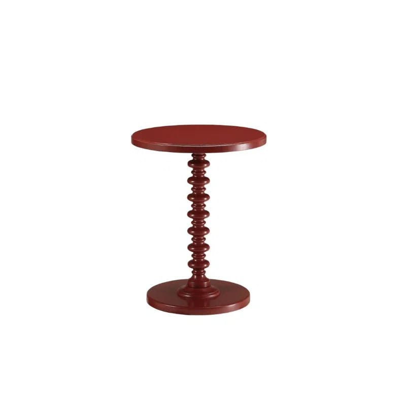 Modern Round Red Wood & Metal Pedestal Side Table, 17" x 22"