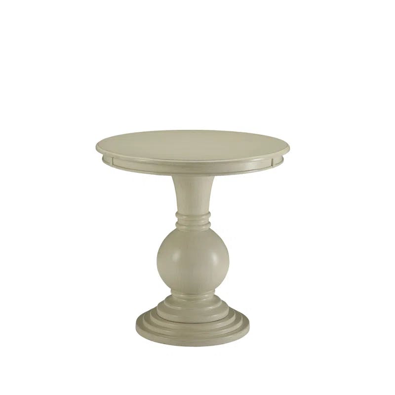 Elegant Antique White Round Pedestal End Table with Mirrored Glass Storage