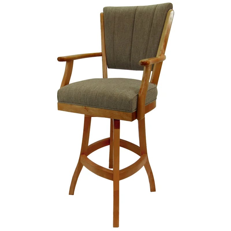 Honey Basin Beige 26" Swivel Solid Wood Bar Stool with Upholstered Seat