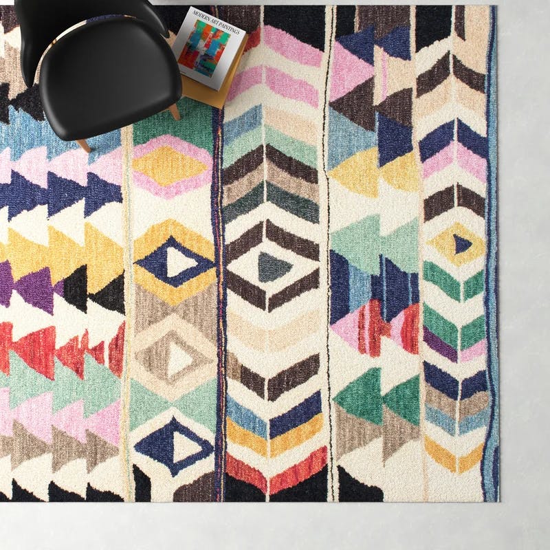 Bohemian Brilliance Hand Tufted Multicolor Wool Geometric Rug 8' x 10'