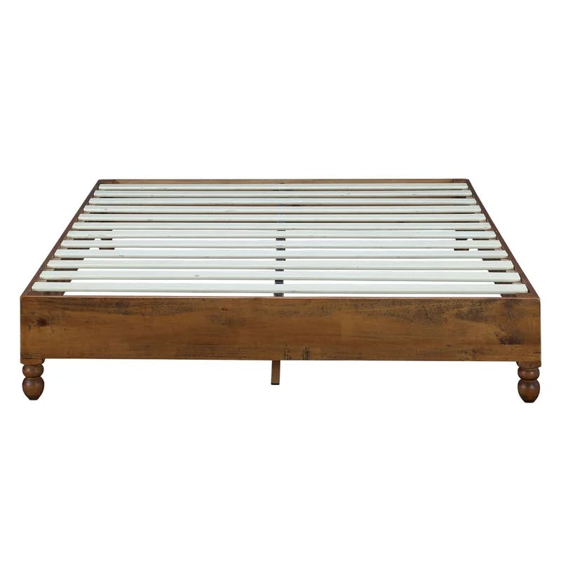 Rustic Pine Teak Finish King Bed Frame with Headboard and Drawers