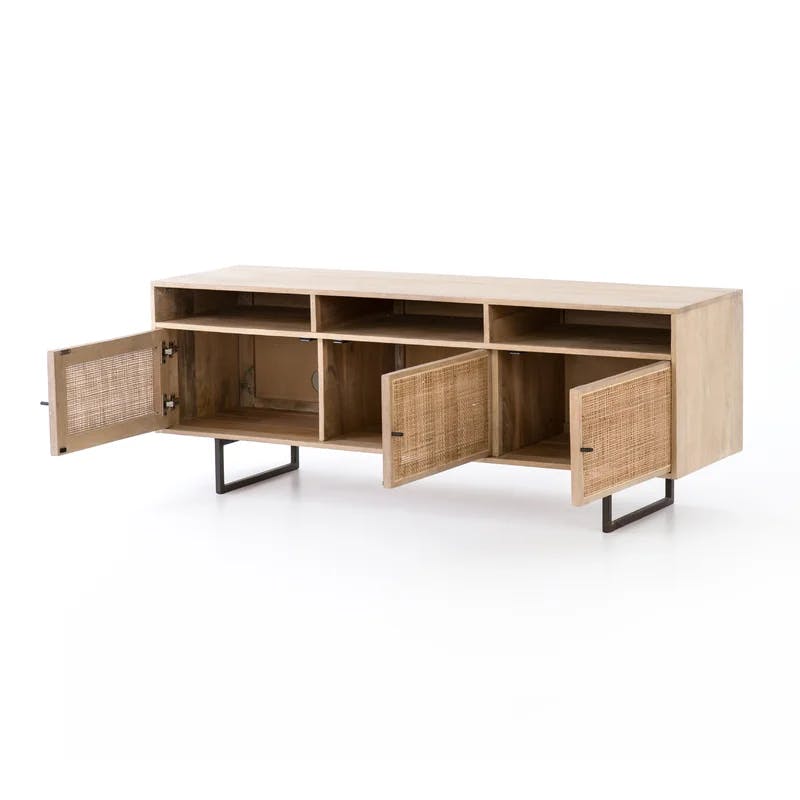 Carmel 65'' Brown Modern Media Console with Woven Cane Doors