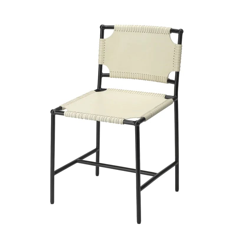 Asher Luxe White Leather Upholstered Dining Chair with Metal Frame