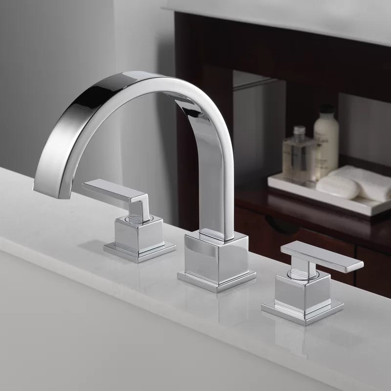 Modern Vero Chrome 10" Deck Mounted Roman Tub Faucet with Dual Handles