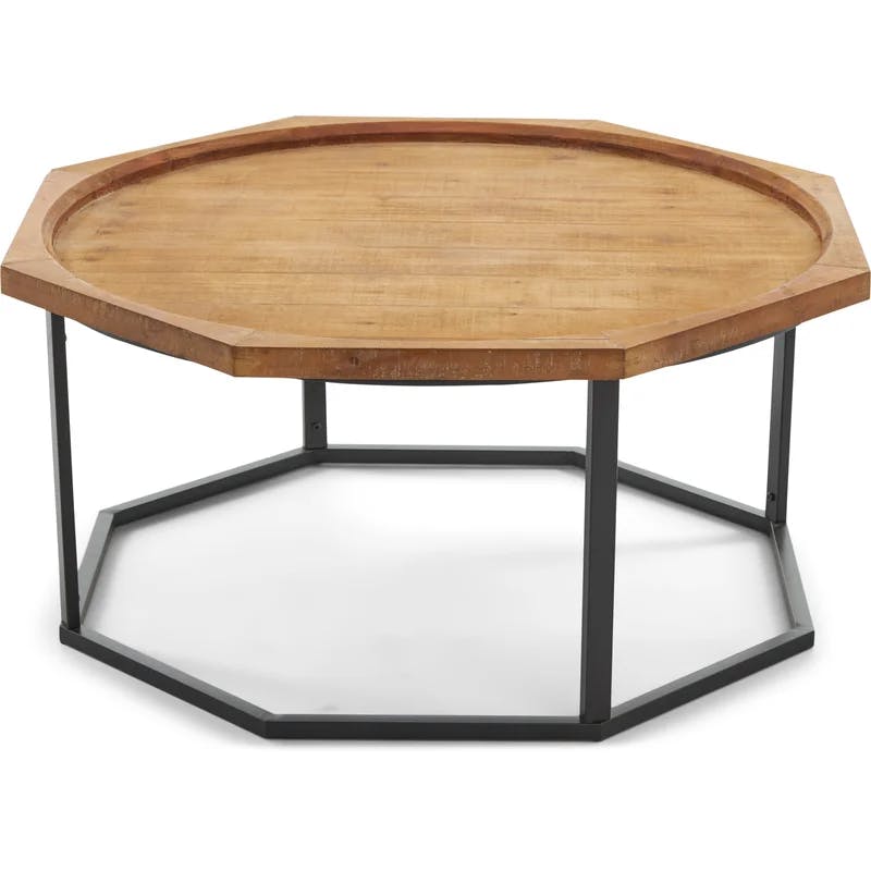 Finch Grayson 40" Round Natural Wood & Black Metal Coffee Table