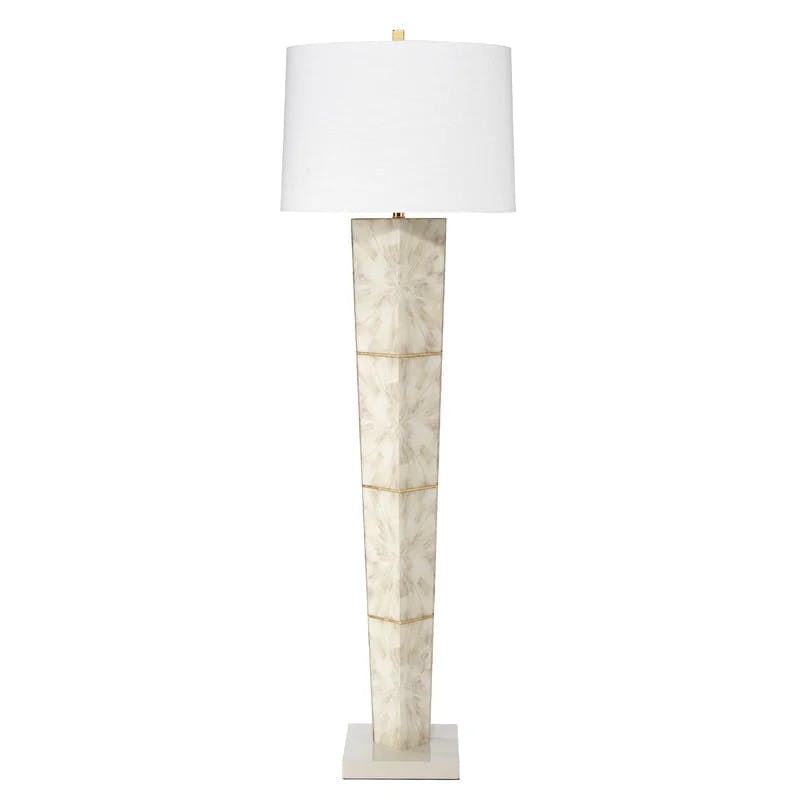 Horn Lacquer & Gold Leaf 3-Way Switch Floor Lamp with White Linen Shade