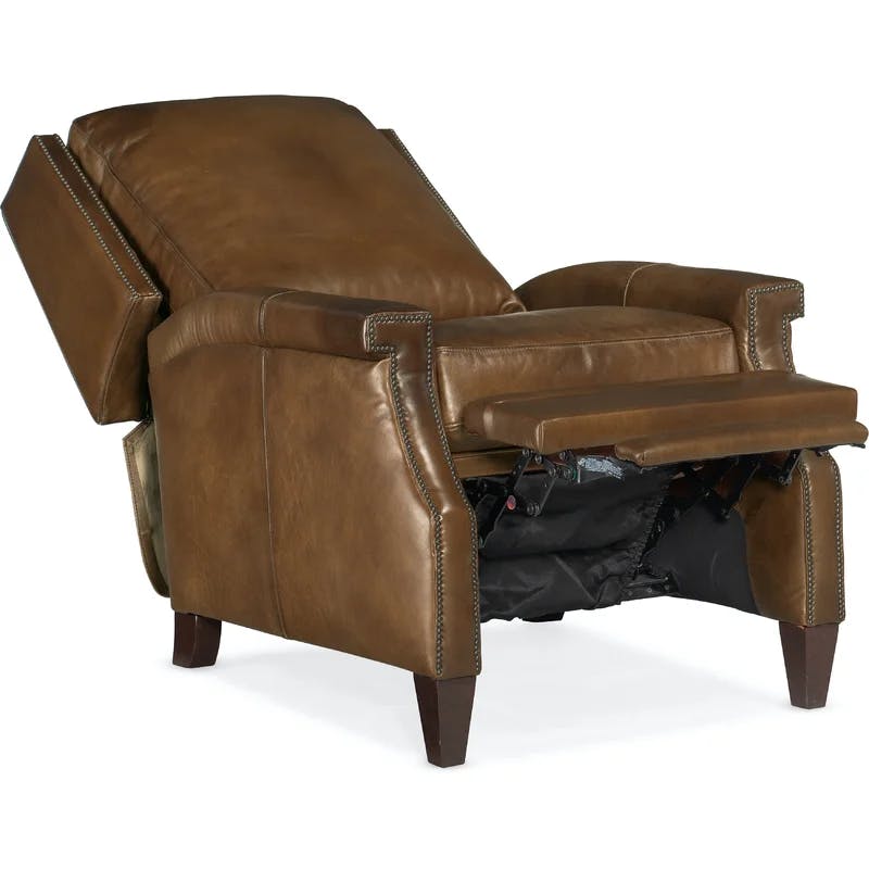 Checkmate Pawn Full Recline Brown Leather & Dark Wood Recliner