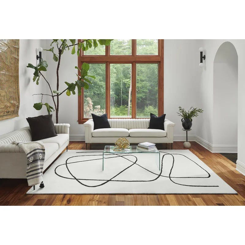 Ivory Abstract Elegance 4'x6' Hand-Tufted Wool Rug