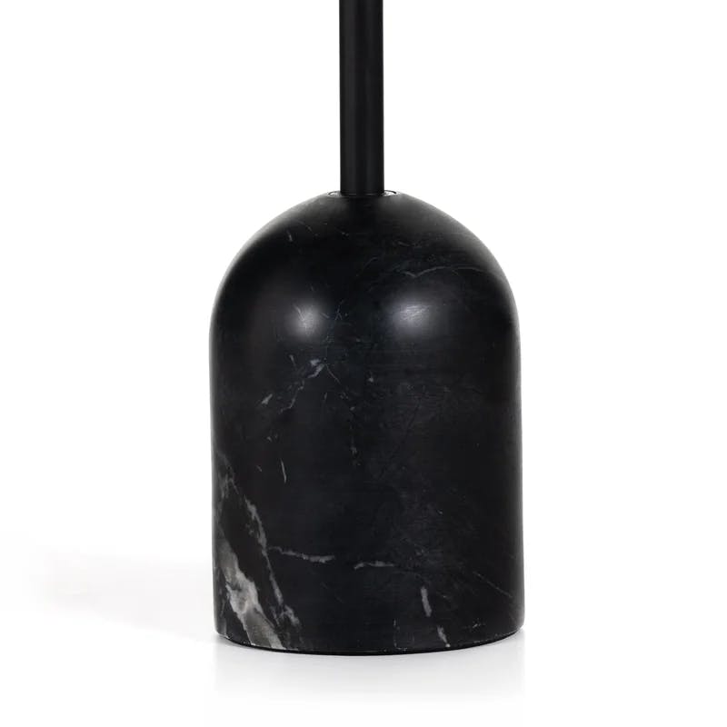 Sleek Black Marble and Oak Round Pedestal Accent Table