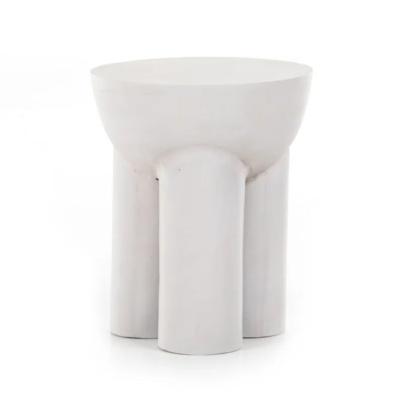 Contemporary Matte White Round Metal Side Table