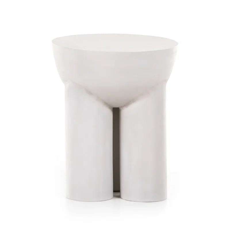 Contemporary Matte White Round Metal Side Table
