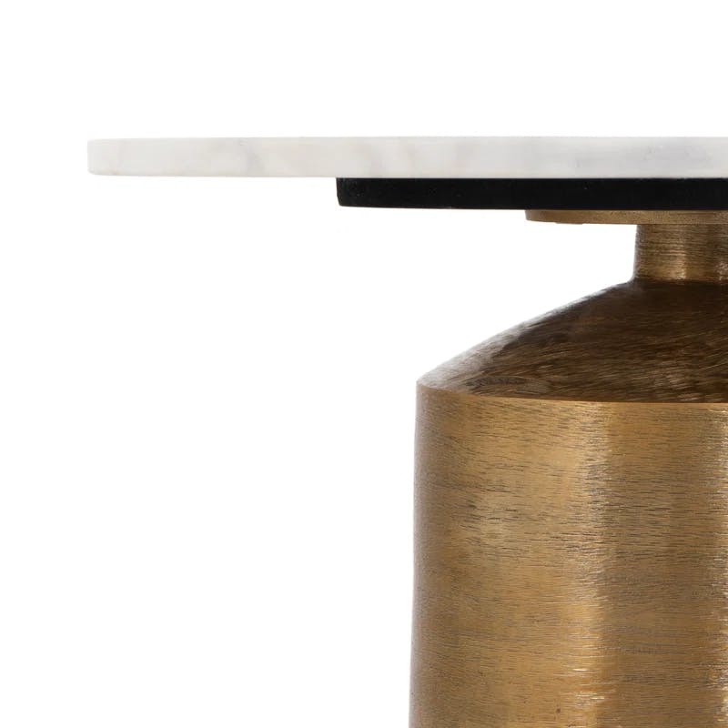 Delune Polished White Marble and Brushed Brass Nightstand