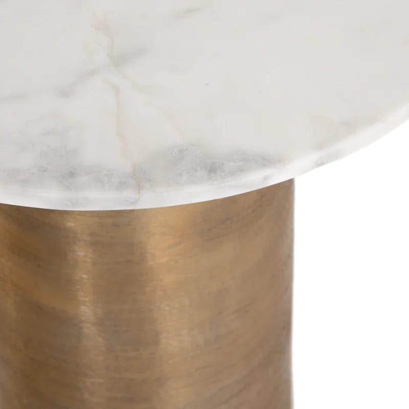 Delune Polished White Marble and Brushed Brass Nightstand