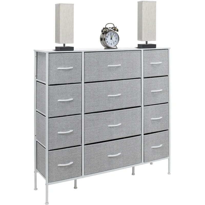 Sleek White 12-Drawer Organizer with Faux Wood Top and Steel Frame